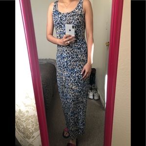 Black and blue print summer long dress for women